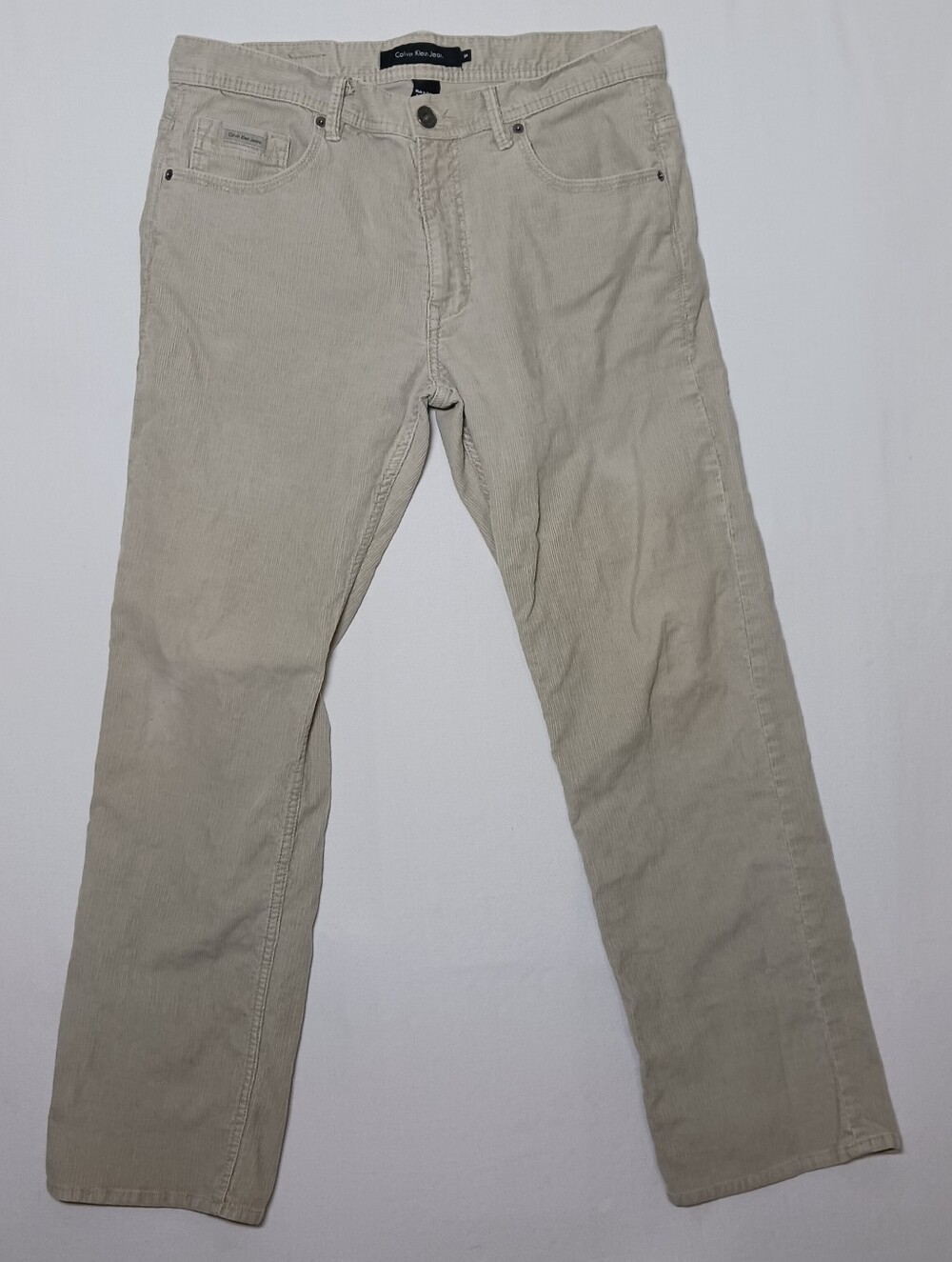 Calvin Klein Mens Straight Leg Corduroy Pants 34X30 Beige Stretch